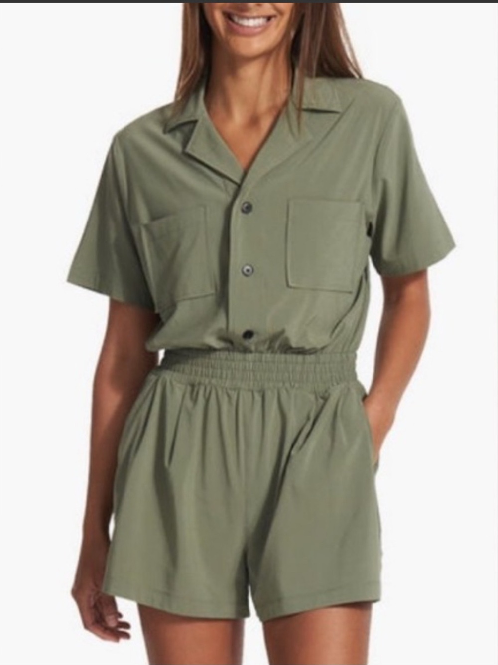 Vuori Olive Green Short-Sleeve Romper